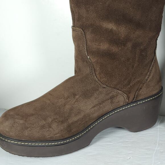 Crocs Women's US10 Brown Suede Pull On Wedge Knee High Riding Boots - Picture 12 of 16